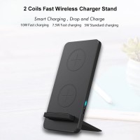 15W 2 Coils Fast Wireless Charging Stand OEM Qi Cellphone Wireless Charger